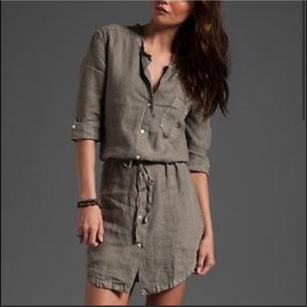 JAMES PERSE linen shirt dress olive green size 2